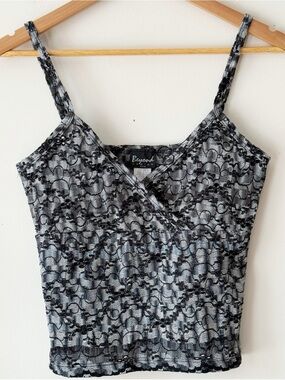 Vintage 90s Y2K Black Gray Metallic Lace Cami Faux Wrap Tank Top Size Large